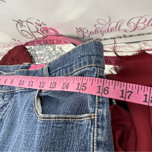 Once again fairy skirt Y2K red Asymmetrical Denim Waist Burgundy Tulle Skirt - Picture 11 of 12